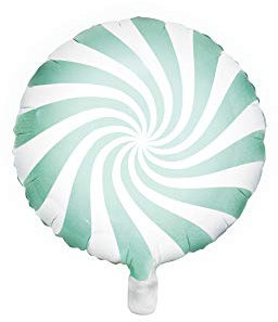 PartyDeco Folie Candy Bonbon Lolly Ballon in Minze Weiß- Hel Luftballon Rund- Größe ca 35 cm Ballon Girlande Kulisse Hochzeit Dekoration Geburtstag Weihnachten Halloween