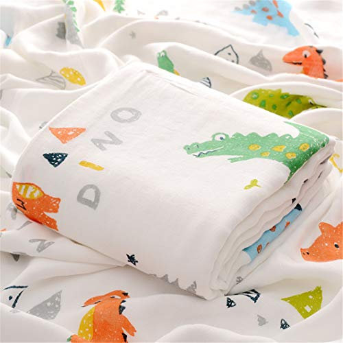Hayisugar Baby Musselin Swaddle Decke Tücher Baby Bambus Baumwolle Swaddle Wrap Aufstoßen Tuch & Deck Kinderwagen - Pucktücher Baby Decke für Junge und Mädchen, Dino, 110 x 140 cm