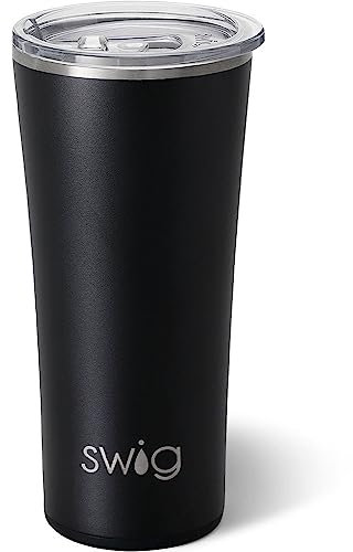 Swig Life 22oz Insulated Tumbler, Travel Coffee Tumbler with Lid, Cup Holder Friendly Travel Coffee Mug, Stainless Steel Thermos (Black)