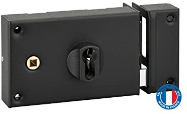 THIRARD - Boitier de serrure horizontale en applique double entrée à fouillot pour portail, droite, axe 60mm, 140x88mm, noir