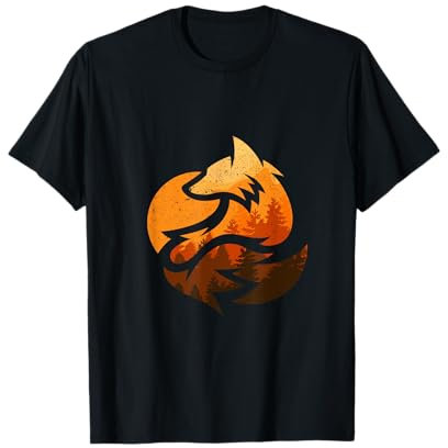Fuchs Wolf Hirsch Tierdesigns und Jäger Geschenke T-Shirt mit Natur Bäumen Jagd Design für Urlaub, Geschenke für Freunde oder Familie in Schwarz, Unisex-Erwachsene, Kurzarm, S