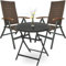 BRUBAKER Modena - 1 Mesa de Cristal - Plegable - Redonda de 70 cm Ø con 2 Sillas de Polirrato - Resistente a la Intemperie - Marrón/Antracita