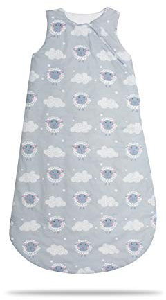 evatum Babyschlafsack für Jungen und Mädchen von 0 bis 3 Jahren in 60, 90 & 110 cm - Schlafsack für Neugeborene aus Bio-Baumwolle - Sleeping Bag für Frühling, Herbst & Winter (Schäfchen, 90 cm)