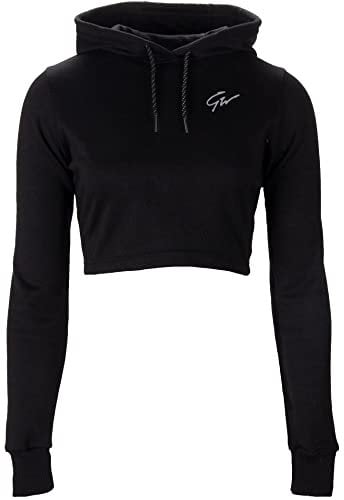 Gorilla Wear Pixley Crop Top Hoodie - schwarz - leicht funktionell Oberteil mit Logo zum Sport Workout Training bequem bewegungsfreiheit atmungsaktiv ansprechende Passform aus Baumwolle Polyester, M