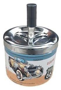 Cendrier Vintage Cendrier en métal rotatif autonettoyant, pour cigarettes, cendrier d'extérieur pour voiture, fumeurs, table fermée coupe-vent avec couvercle anti-odeur cigarettes (1)