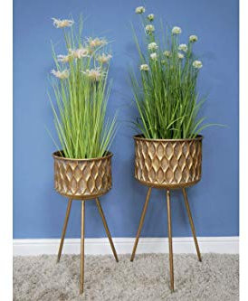 Annibells Large Gold Metal Tall House Plant Flower Pot Display Stand - 2 sizes (Medium)