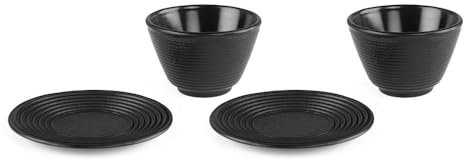 Lot de 2 tasses 120 ml en fonte avec assiette fournie, idéal pour accompagner les théières série TTH