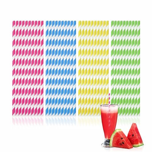 Paper Straws Drinking Party Extra Durable Disposable Biodegradable Craft Striped Design Decorations Birthday Wedding Baby Shower Christmas Valentine Parties Accessories in 3 Mix Colour 40Pcs