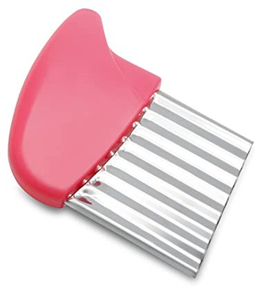 Luomorgo Stainless Steel Potato Crinkle Cutter Knife Carrot Wavy Knife French Fry Slicer Vegetable Wavy Chopper Knife, Pink