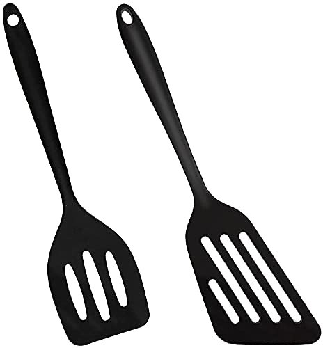2 Piezas Perforada Espatula de Silicona, Antiadherentes de Espátula de Cocina, Pala de Pescado Espatula, Paleta de Cocina Silicona, Espátula con Mango Resistente al Calor, para Cocinar, Hornear