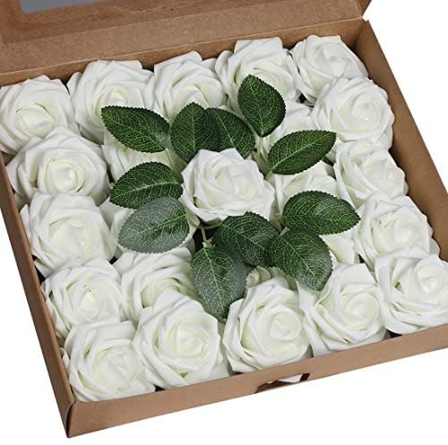 Anaoo Künstliche Rosen Blumen 25 Stück Kunstblumen Deko Schaumrosen Foamrosen Rosenköpfe Gefälschte Kunstrose Rose für DIY Geburtstagsdeko Hochzeitsdeko Blumensträuße Braut Dekoration, Crème