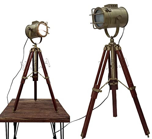 Antico Treppiede lampada Vintage proiettore Legno Treppiede Lampade LED faretti Desktop Lampada Da Tavolo Camera Da Letto & Soggiorno Decor