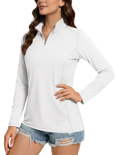 TACVASEN Damen Langarm Uv-Schutz UPF 50+ 1/4 Reißverschluss Langarmshirt | Rash-Guard-Shirt,Sommer Schnelltrocknend Laufshirt,Schwimmen,Surfen,Laufen,Outdoor,Atmungsaktiv,Bademode Shirt,Wandershirt
