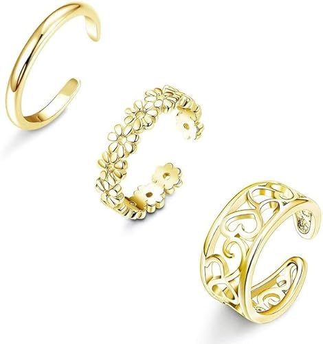 LOKILOKI 3 Stück Zehenringe Für Frauen Männer Offenes Blumenband Einfacher Zehenring Schwanz Fuß Sommerschmuck Einstellbar