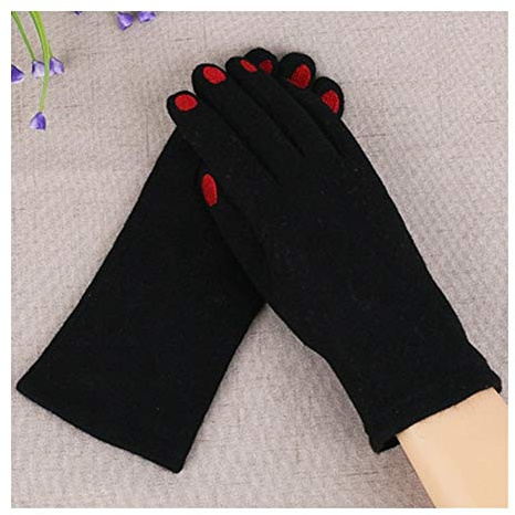 BJTYHT Lederhandschuhe Netter Nagellack-Stickerei-Handschuhe Frauen Velvet Thick Touch Screen Handschuhe Female Winter warme Handschuhe Fahr