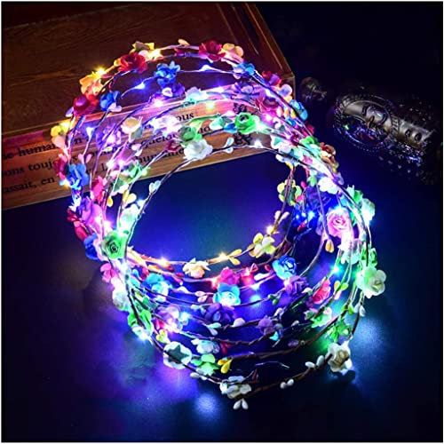 LED Blumenkranz Haarreif, 30 Stück Leuchtende Girlande Haarschmuck Lichterkette Blumengirlande Haarband Stirnband für Strand Hochzeit Braut Weihnachten Silvester Party