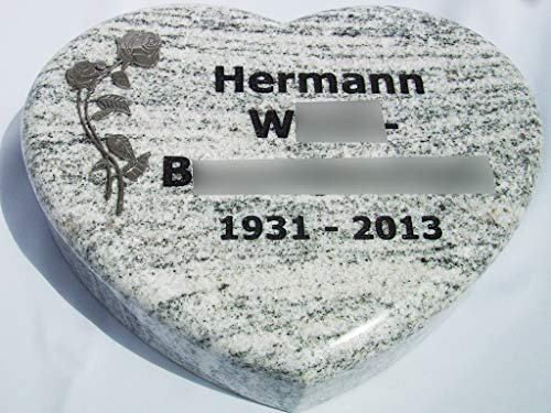 designgrab ViscL105-60x45x12 cm Liegestein Grabherz aus Granit Viscont White inkl. Beschriftung von Vor- und Nachname sowie Geburts- und Sterbedatum