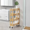 [en.casa] Chariot de Rangement à roulettes Vérouillables pour Salle de Bain Desserte Cuisine à 4 Niveaux Bambou Plastique 96 x 60 x 18 cm Naturel