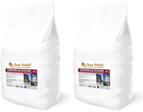 TECNOCEM CAL ECOLOGIC de Tecno Prodist (SACO 10 + 10 Kg) Mortero a la cal ecológico, Extratranspirable, antihumedad, impermeable, para enlucidos y revocos, fácil aplicación, color Blanco