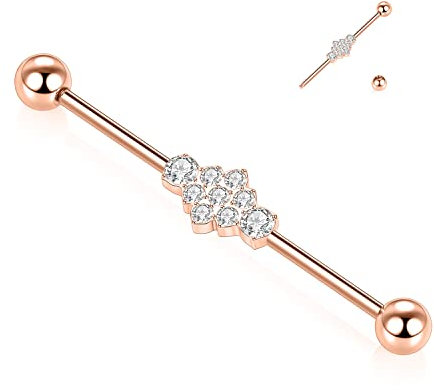 AROWRO Industrial Bar 14G Industrielle Ohrringe Chirurgenstahl Industrial Barbell Industrial Bar Piercing Body Piercing Schmuck 1 1/2 Zoll 38mm Roségold Industrial Barbell Würfel Zirkon gepflastert