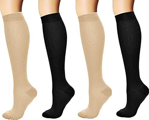 Kompressionsstrümpfe Damen und Herren 4 Paar Kompressionssocken Stützstrümpfe Thrombosestrümpfe für Laufen, Sport, Erholung, Blutzirkulation, Flug, Radsport, krankenschwester