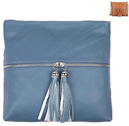 OBC Made in Italy Damen Leder Tasche Bodybag Schultertasche Crossover Umhängetasche Handtasche Ledertasche Damentasche Crossbody Jeansblau