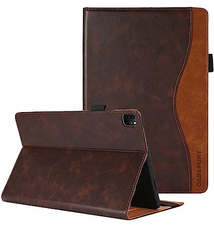 CASAFUNY Hülle für iPad Pro 12.9 Hülle 6./5./4./3.Generation, Premium PU Leder Schutzhülle iPad Pro 12,9 2022/2021/2020/2018 Case Book Cover mit Standfunktion Dokumentschlitze, Braun
