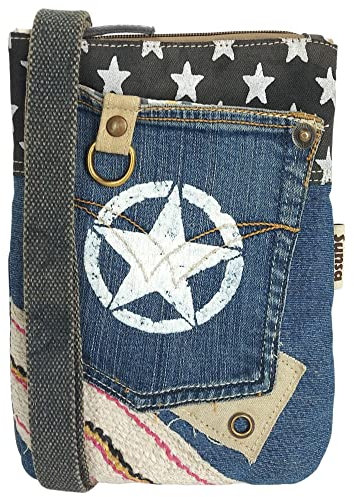 Sunsa Damen Umhängetasche. Nachhaltig Tasche aus recycelte Jeans & Canvas. Vintage Stil mit Stern Design Vegan Schultertasche. Kleine Crossover Bag