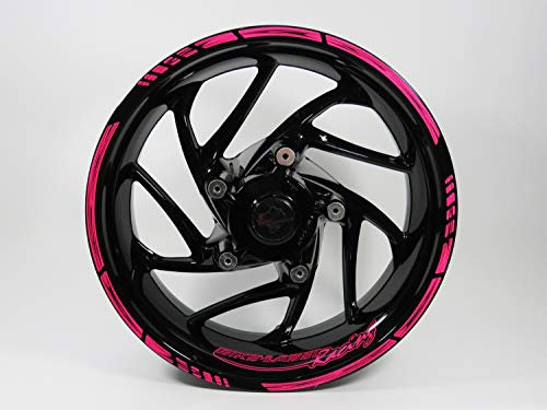 Felgenrand Aufkleber Set für 16 17 18 Zoll Felgen Motorrad Auto Neon Pink Streifen X770000