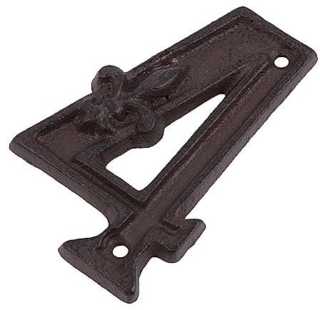 Angoily Cast Iron Metal Vintage Door Number 4 Hammered Finish House Address Numbers Matching Screws for Outdoor Mailbox Gate Home Office