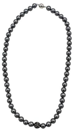 Leslii Damen-Kette Perlen-Collier kurze Perlen-Kette Glitzer Strass-Kugel Magnet-Verschluss (Dunkelgrau)