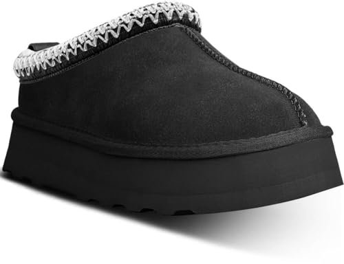 metricfalcon Mini stivali da donna con plateau, pantofole da donna, pantofole da interno, senza lacci, foderate in pile, scamosciate, stivaletti corti, nero, 39 EU