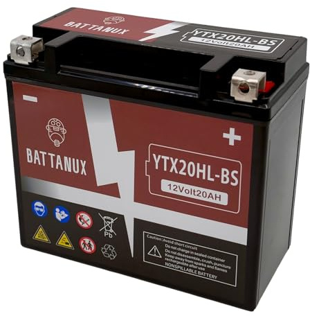 Battanux YTX20HL-BS Batterie Moto 12V 22Ah AGM – Haute Capacité, Sans Entretien, Anti-Fuite, Prête à l’Emploi pour Moto, ATV & UTV