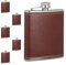 Relaxdays 6X Hip Flask, 200ml Each, Stainless Steel, Immitation Leather Cover, Pocket, 12.5 x 9.5 x 2.5 cm, Brown/Silver