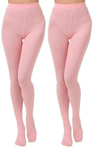 Paralinda 2 paia di collant da donna in tinta unita 80D, morbidi collant in microfibra opaca, Rosa, XXL-3XL plus
