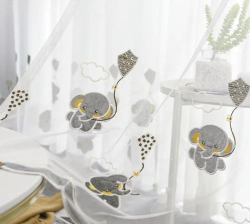 QIJIAYU Elefant Cartoon Stickerei Tüll Vorhänge Jungen Mädchen Schlafzimmer Luxus Kinder Tüll Vorhänge Wohnzimmer