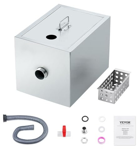 VEVOR Intercepteur à Graisse Commercial, Séparateur de Graisse 3,6 kg, Bac à Graisse Entrée Supérieure, sous l'Évier en Inox, Séparateur Huile-Eau d'Eaux Usées 2,8 GPM, pour Cuisine Cantine Restaurant