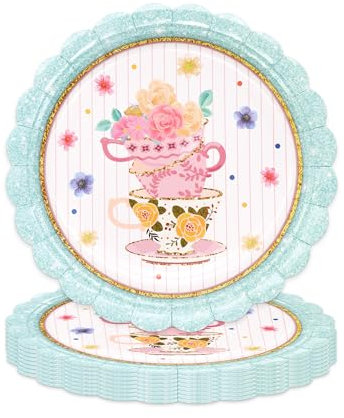 MAGLAUG Afternoon Tea Decorations Paper Plates, Floral Paper Disposable Plates Tea Party Plates for Afternoon Tea, Birthday Mother's Day Baby Shower Anniversary (7inch Plates 24pcs), DLAFTP01