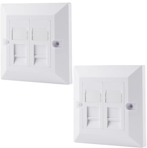 rhinocables CAT5e Ethernet Faceplate | Double 2 & Quad 4 RJ45 Gang Wall Sockets | Simple CAT 5 Setup for Printers, VoIP, Phones & More | Network Expansion for Home or Business (2 Port,Pack of 2)