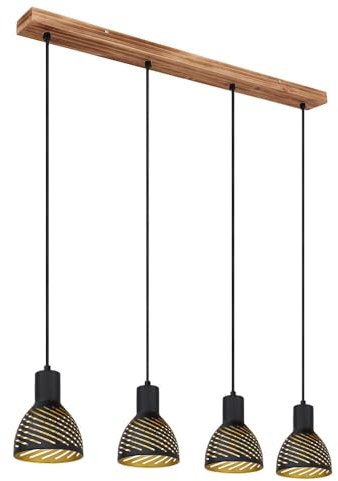 Globo LED Hängelampe schwarz gold Esstischleuchte Pendellampe 4 flammig Wohnzimmer, Metall Holzoptik, 4x E27 LED warmweiß, LxH 90x120