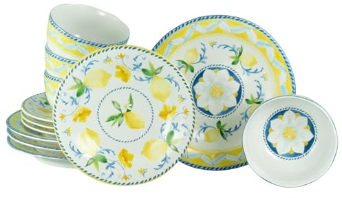 CreaTable, 21952, Serie Lemona, 12-teiliges Geschirrset für 4 Personen, Tafelservice aus Steinzeug, spülmaschinen- und mikrowellengeeignet, Qualitätsproduktion