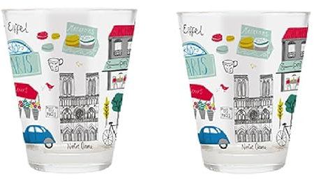 KIUB Set de 2 Mini Verres Paris Tour Eiffel -Motif Tous Les Symboles de Paris - Hauteur 7CM (2,75 inches) - contenance 85ML