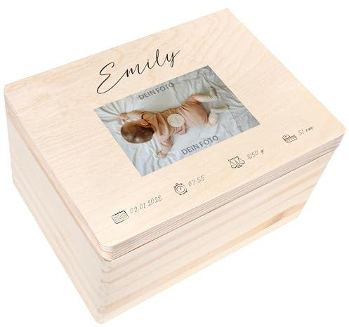 Creative Deco Personalisiert Foto Erinnerungsbox Baby Holzkiste Fotogeschenke | für Geburt & Taufe | Dein eigenes Bild Individuelles Geschenk für Mädchen und Jungen | Erinnerungskiste