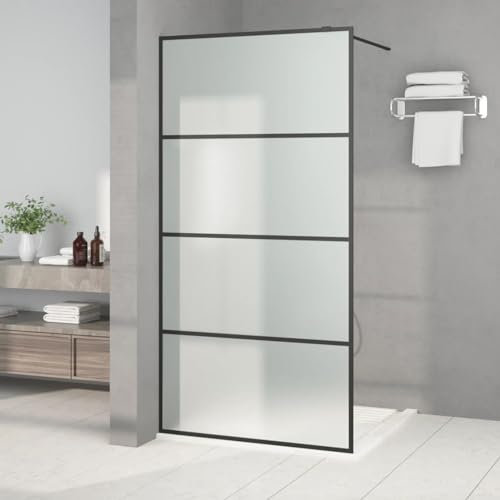 Gecheer Mamparas de Ducha Pantalla,Mampara Ducha Fija de ESG,Mampara de Ducha Frontal Panel Fijo Estilo Industrial Esmerilado Negro 100x195 cm