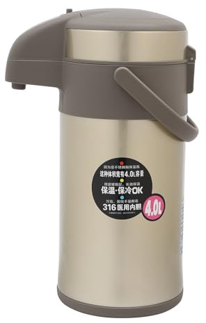 Thermos Café 4L en Acier Inoxydable avec à Pompe et Poignée de Transport Isolation Thermique Pendant 24 Heures Bouteille Isotherme pour Bureau, Voyage, Maison, Camping