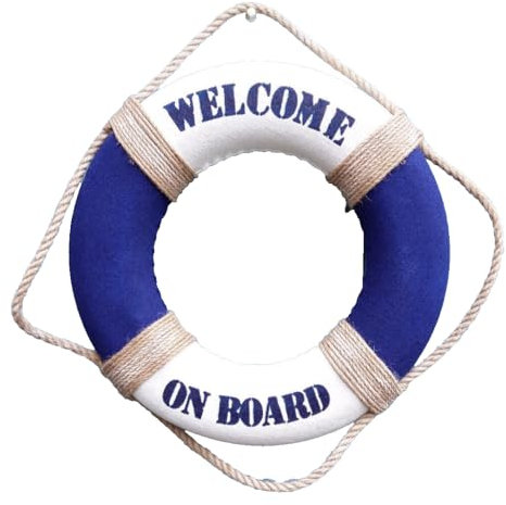 Deko Rettungsring 35 cm Blau/Weiß Welcome on Board Maritime Dekoration