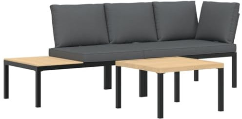 vidaXL Garten Sofa Garnitur 3-TLG., Gartenmöbel Set mit Kissen, Sitzgruppe für Garten Terrasse, Gartenbank Lounge Modular, Schwarz Aluminium
