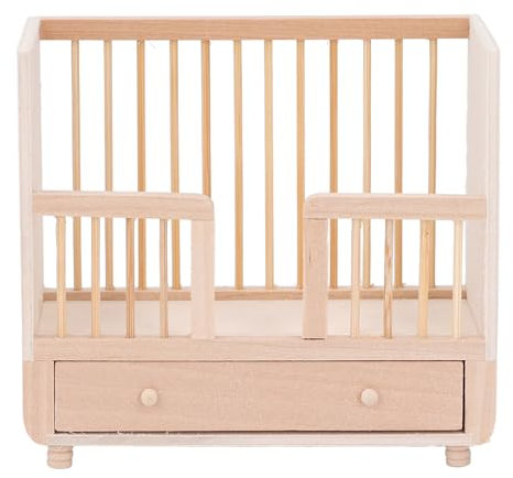 1:12 Wooden Doll Bed, Bassinet, Baby Doll Bed, Children's Bed Toy, Wooden Doll Bed with Storage Space Below, Simulated Cot, Miniature Dollhouse Furniture, Bed for Bedroom