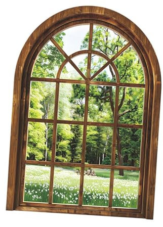 Milageto Adesivo da Parete con Finta Finestra, in PVC, Impermeabile, Decorazione da Parete, Arte murale, Piante Verdi, Paesaggio, per Porta, Sala da Pranzo