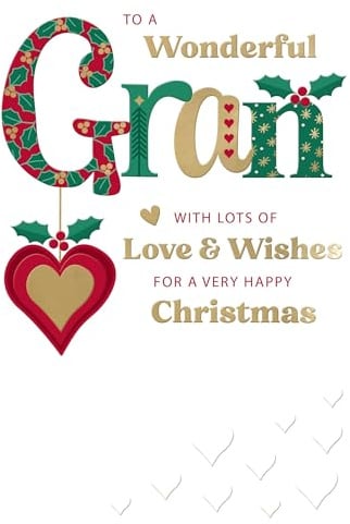 to A Wonderful Gran Festive Joy Heart Bauble Christmas Greeting Card XFCS011